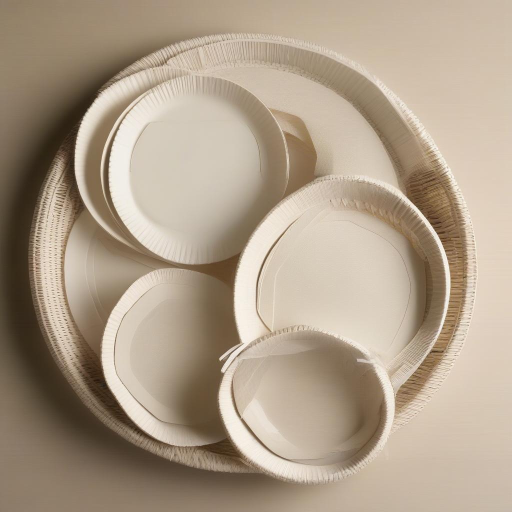 Different sizes and shapes of wicker paper plate holders, illustrating their capacity and suitability for various occasions.