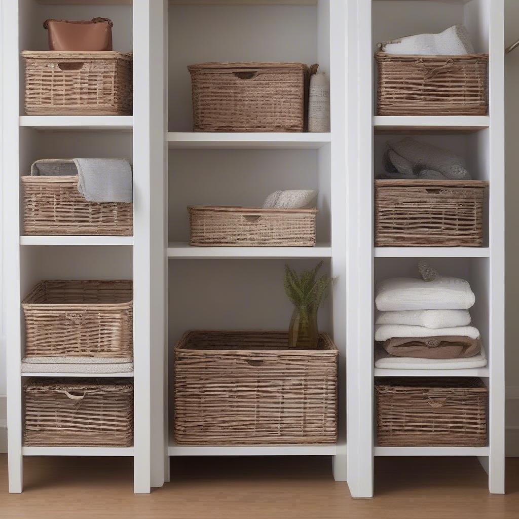 Wicker pillow storage in various home settings