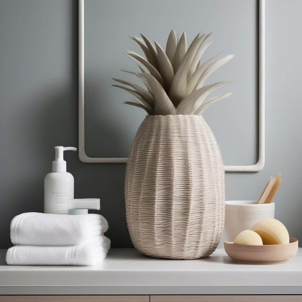 Wicker Pineapple Basket in a Bathroom