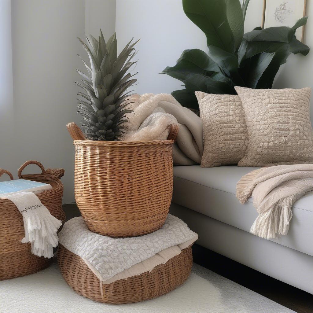 Wicker Pineapple Basket in a Living Room Setting