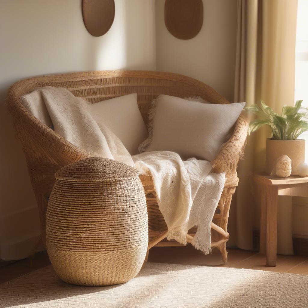 Wicker Pineapple Basket in a Living Room Setting