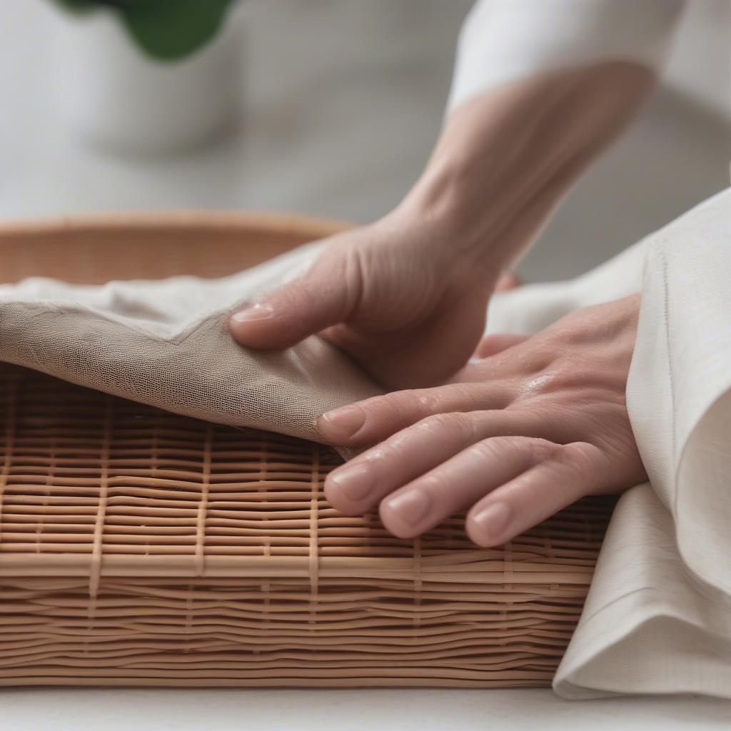 Cleaning wicker placemats with a damp cloth