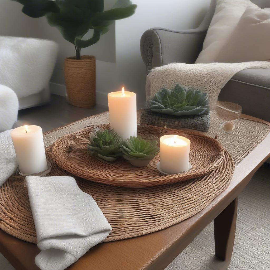 Wicker placemat used as a decorative tray