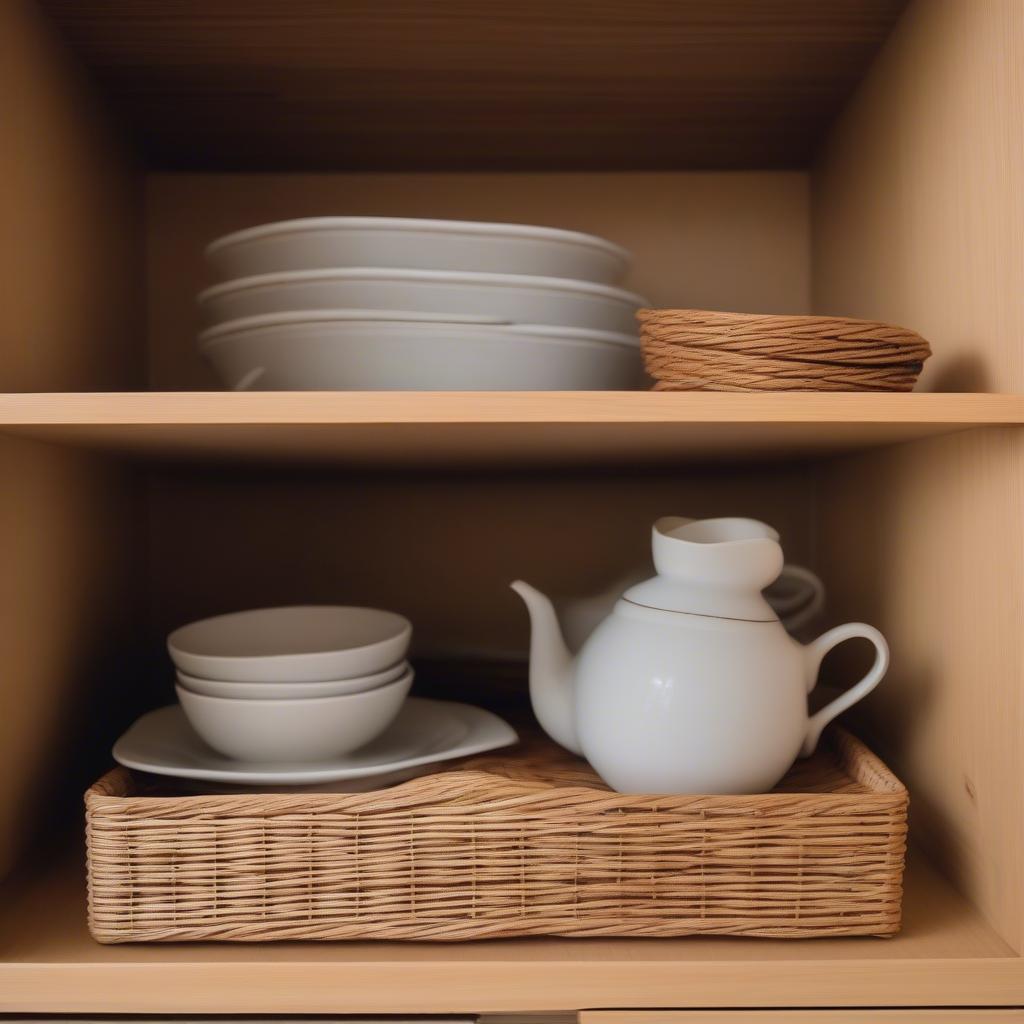 Wicker placemats rectangles 4 neatly stacked for storage, demonstrating the proper way to maintain their shape and quality.