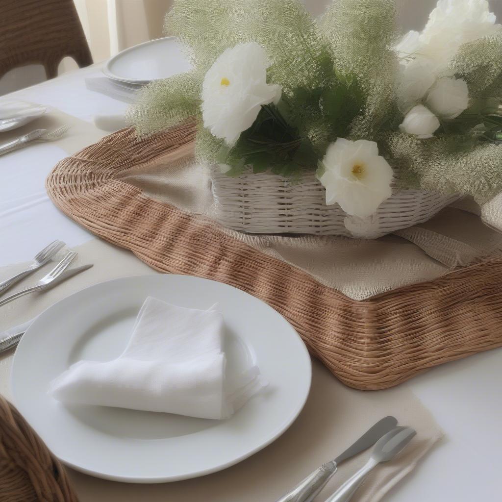 Table setting with rectangular wicker placemats