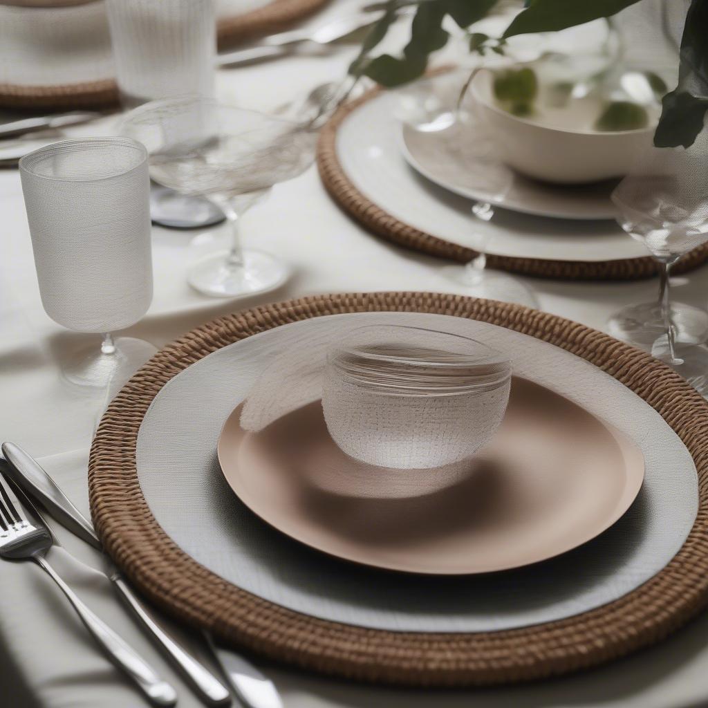 Wicker placemats in a table setting