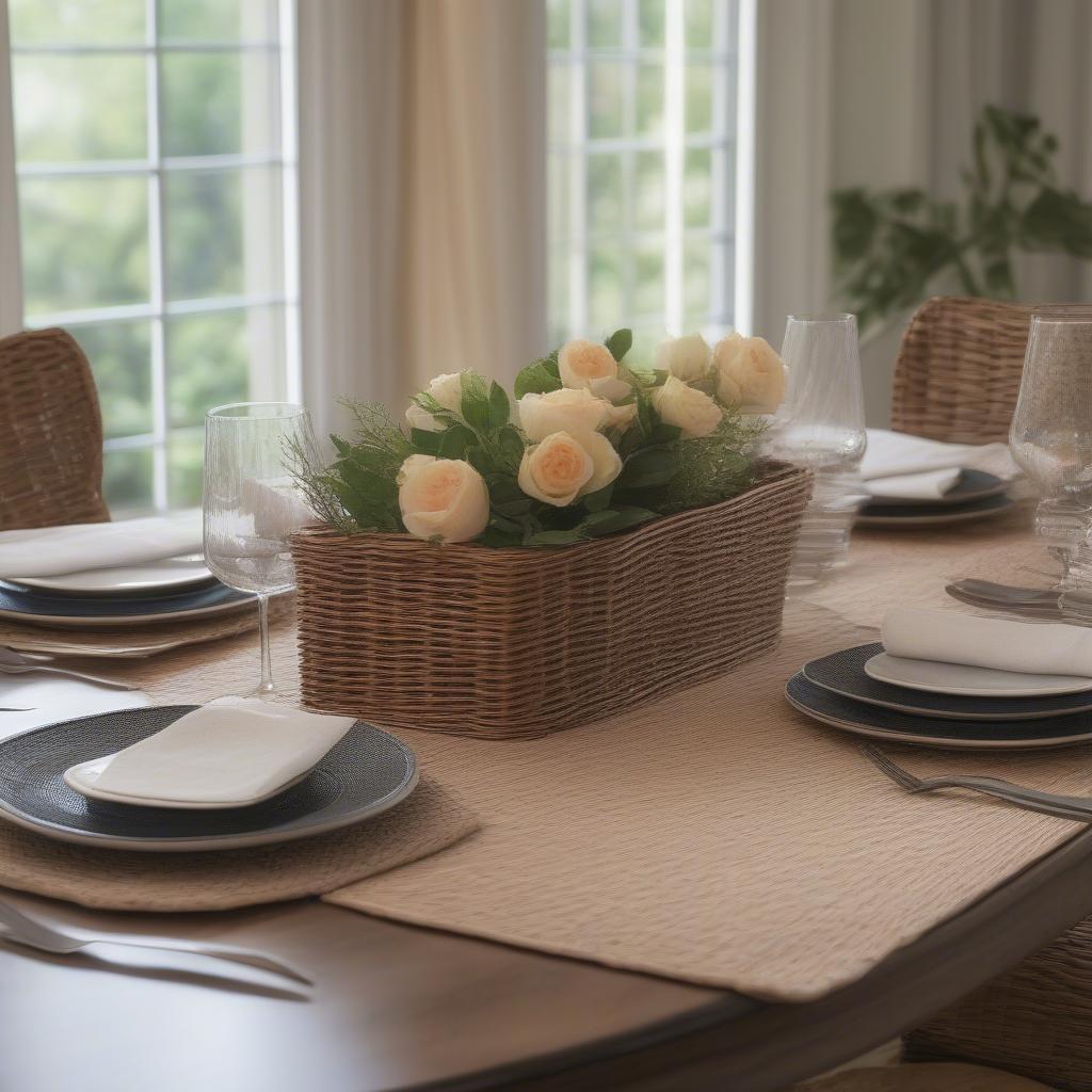 Rectangular wicker placemats in a stylish table setting