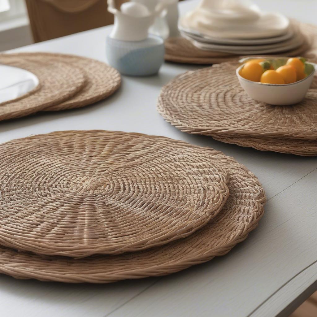 Wicker placemats displayed on a dining table at Walmart.