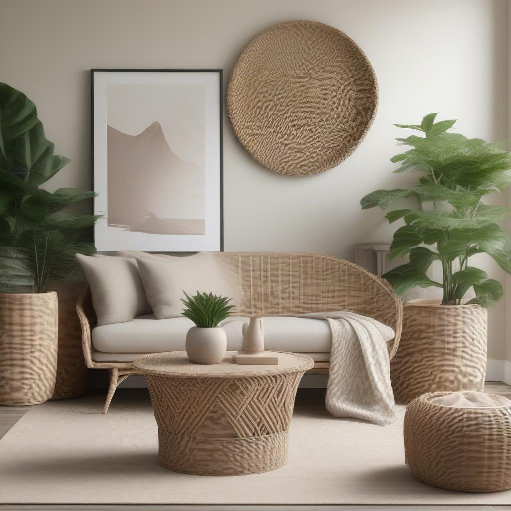 Wicker Plant Holder in a Living Room