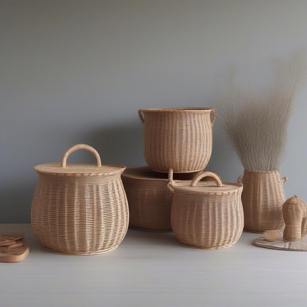 A wicker pot holder being used in a kitchen setting with a hot pot on top.