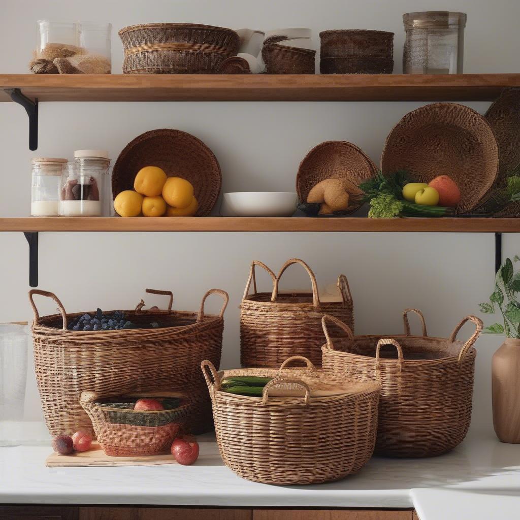 Wicker and Rattan Baskets in a Kitchen Setting