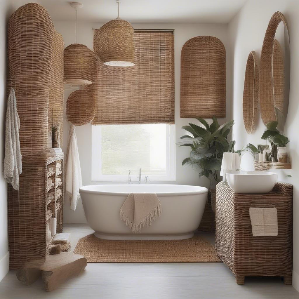 Wicker rattan bathroom decor ideas showcasing how to integrate wicker into different bathroom styles.