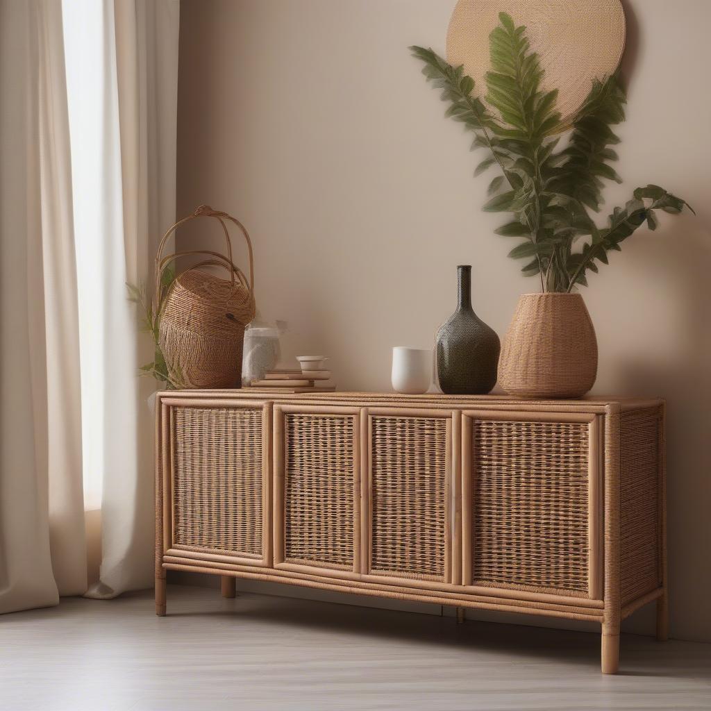 Wicker Rattan Cabinet in Living Room Setting