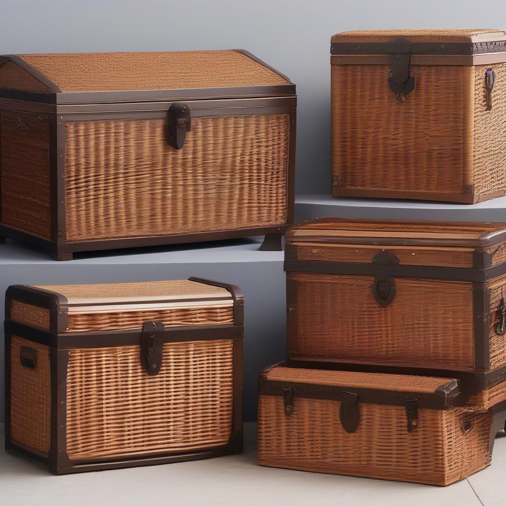 Wicker Rattan Copper Chests in Various Sizes