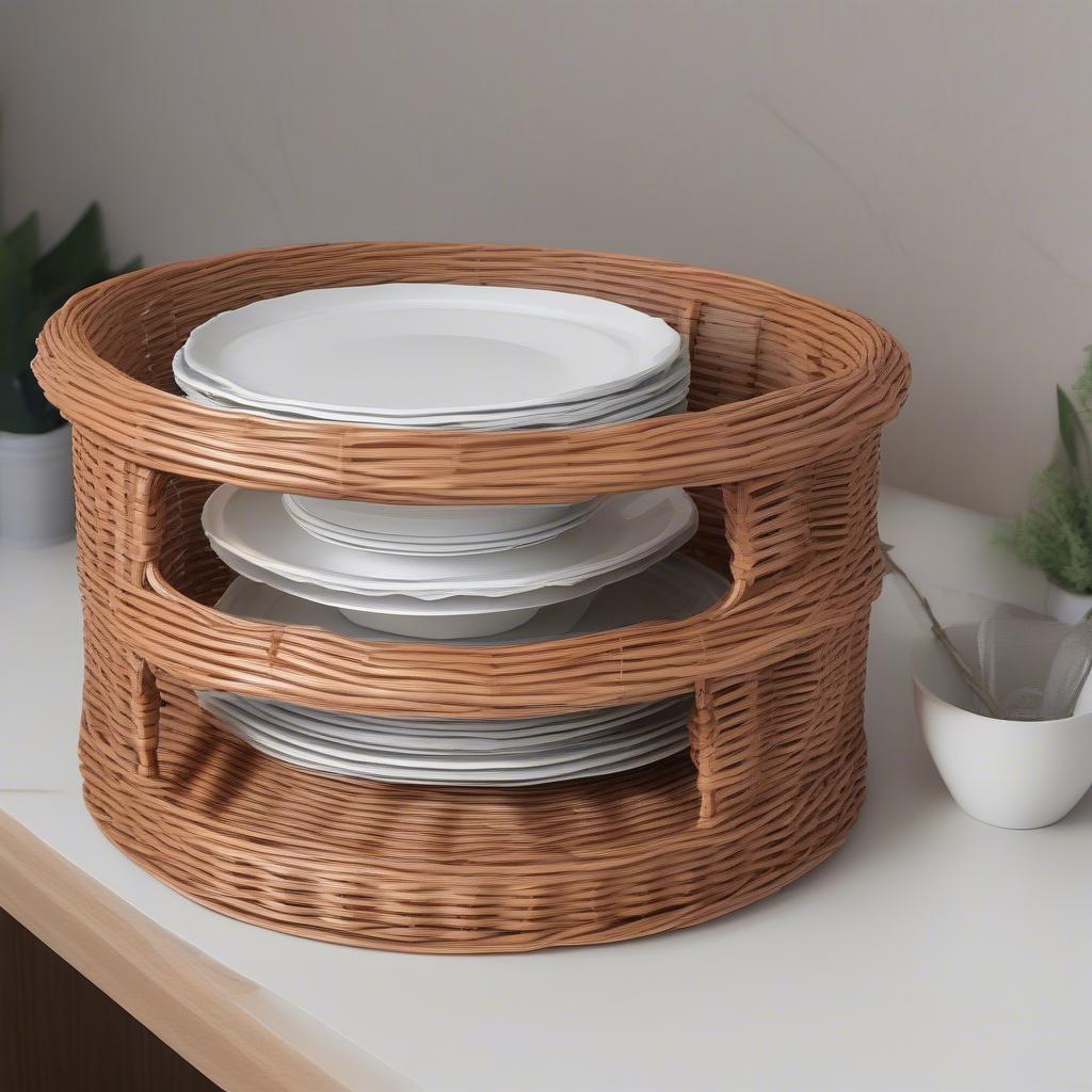 Functional Wicker Rattan Paper Plate Holders