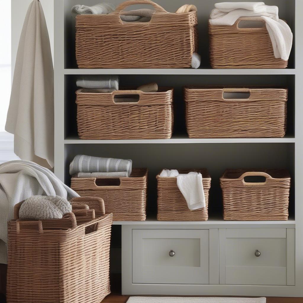 Styling wicker rectangular storage baskets in different rooms