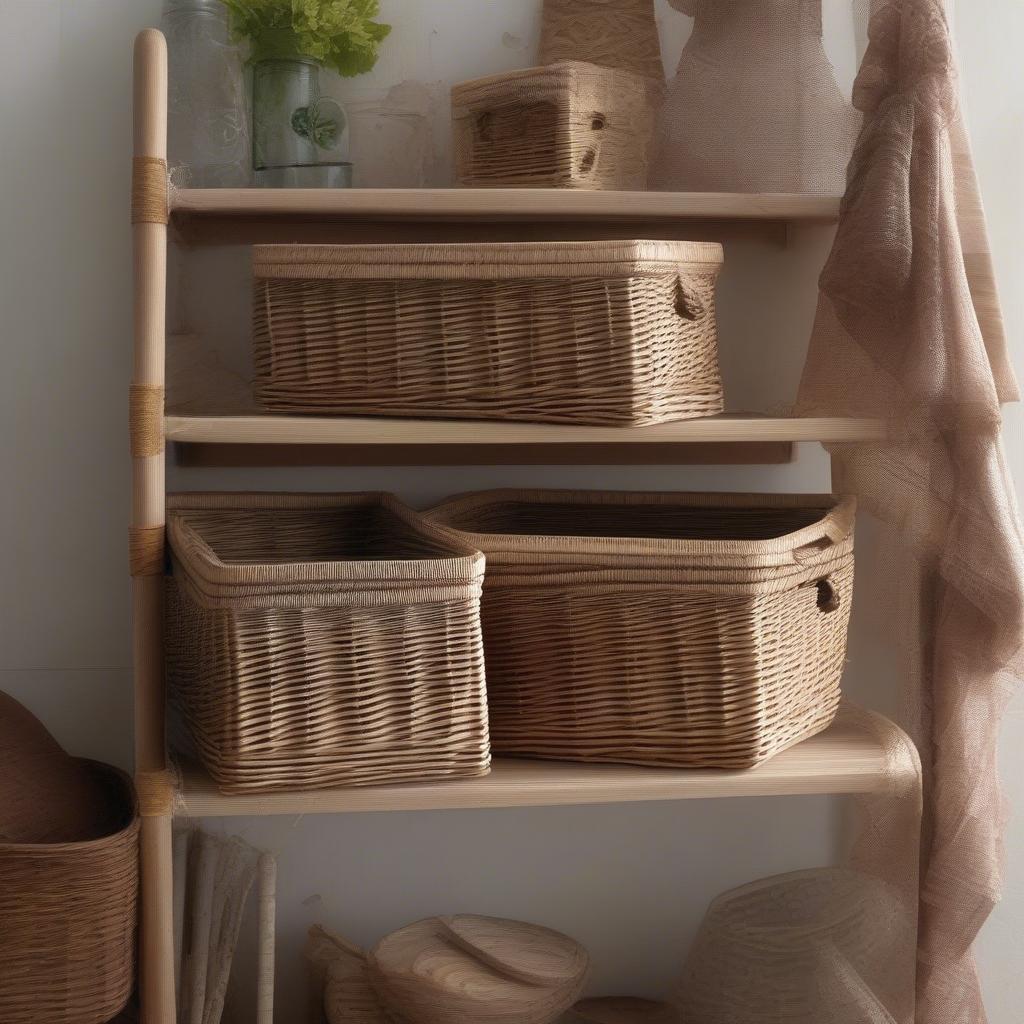 Variety of wicker rectangular storage baskets in different sizes and styles