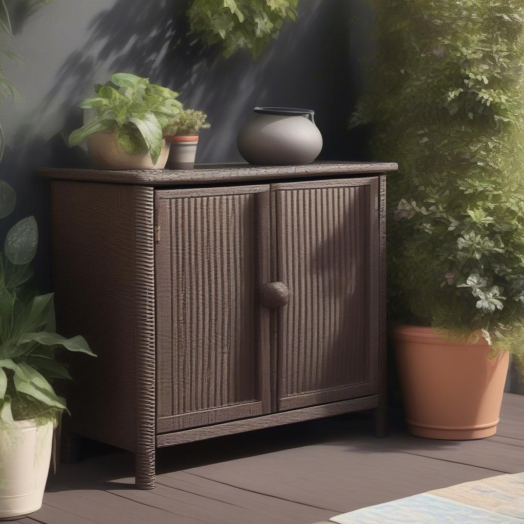 Wicker Resin Cabinet on an Outdoor Patio