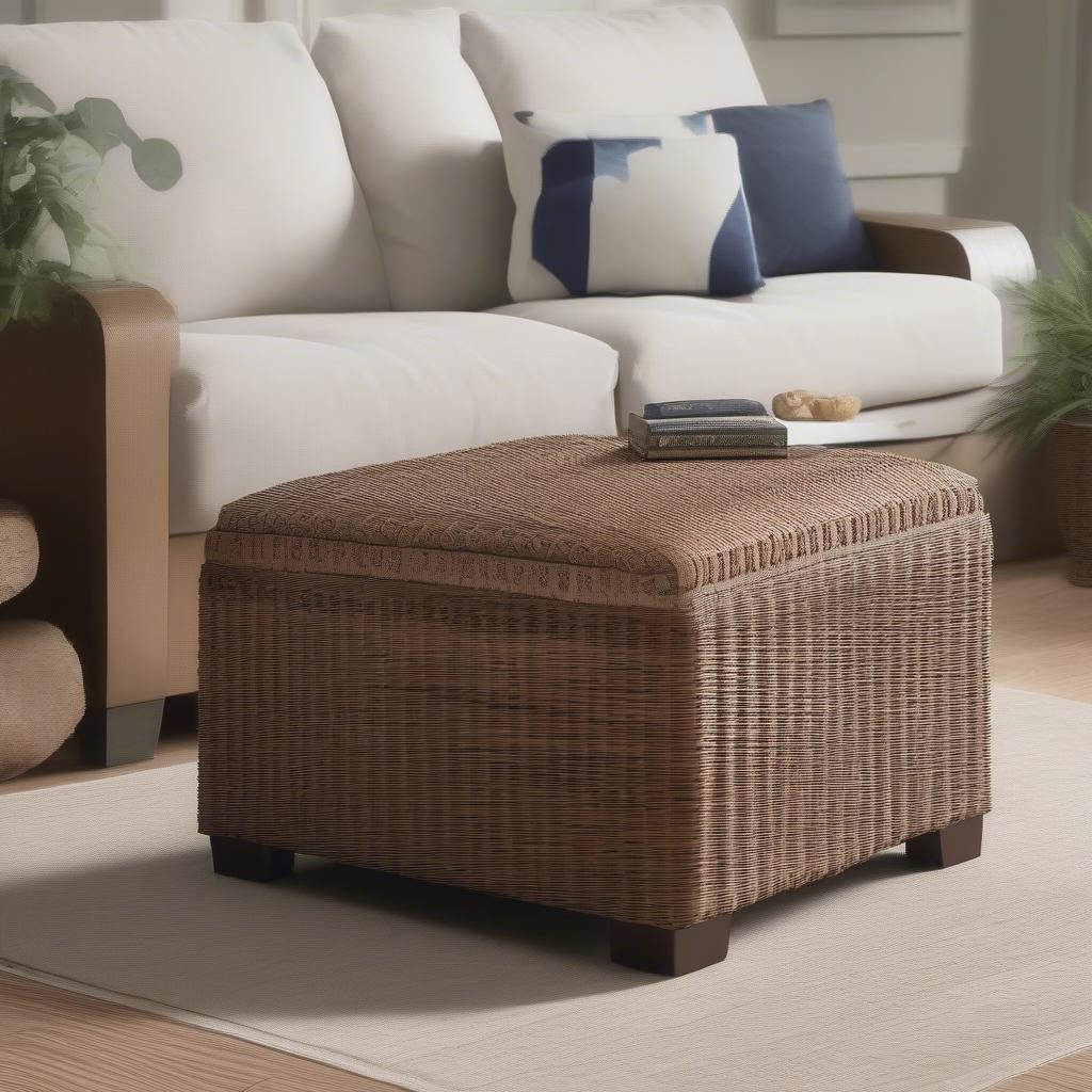 Wicker Resin Ottoman in Living Room