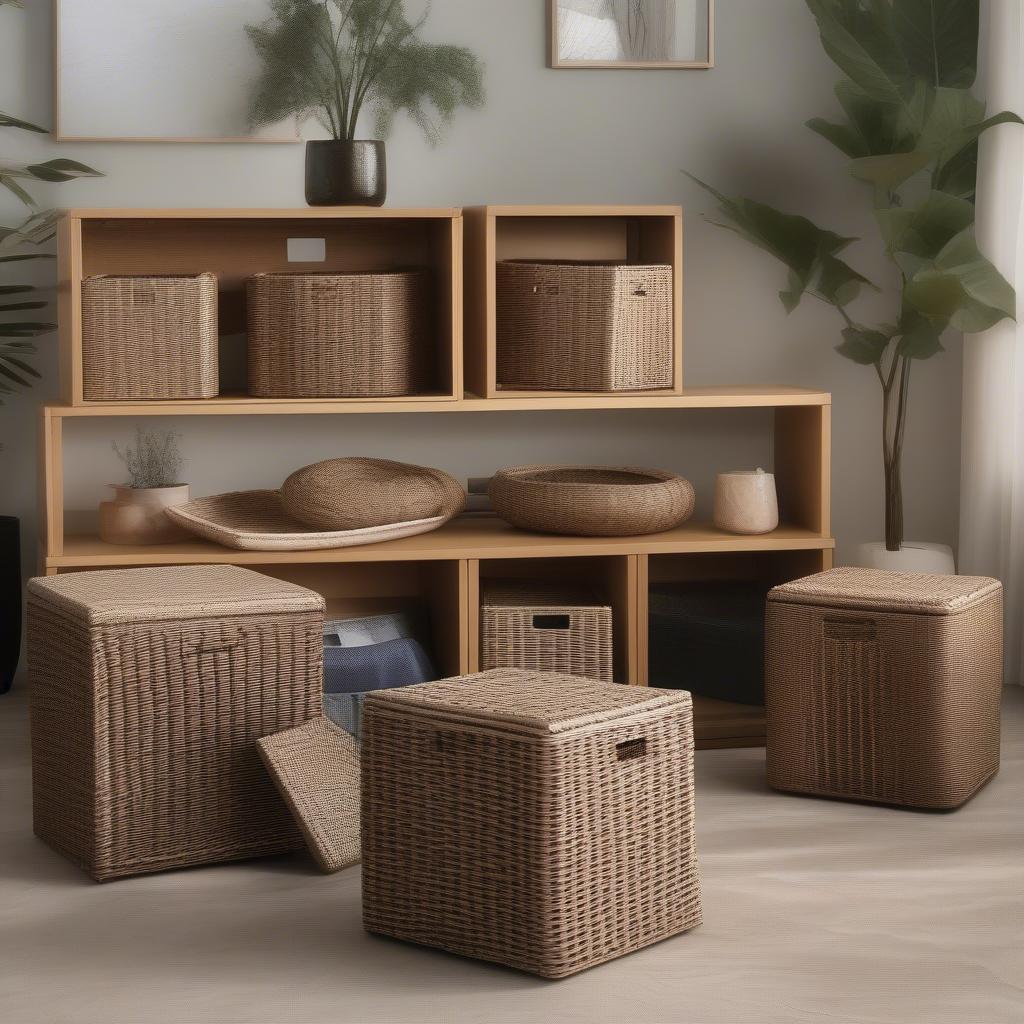 Wicker Resin Storage Ottomans in Different Sizes