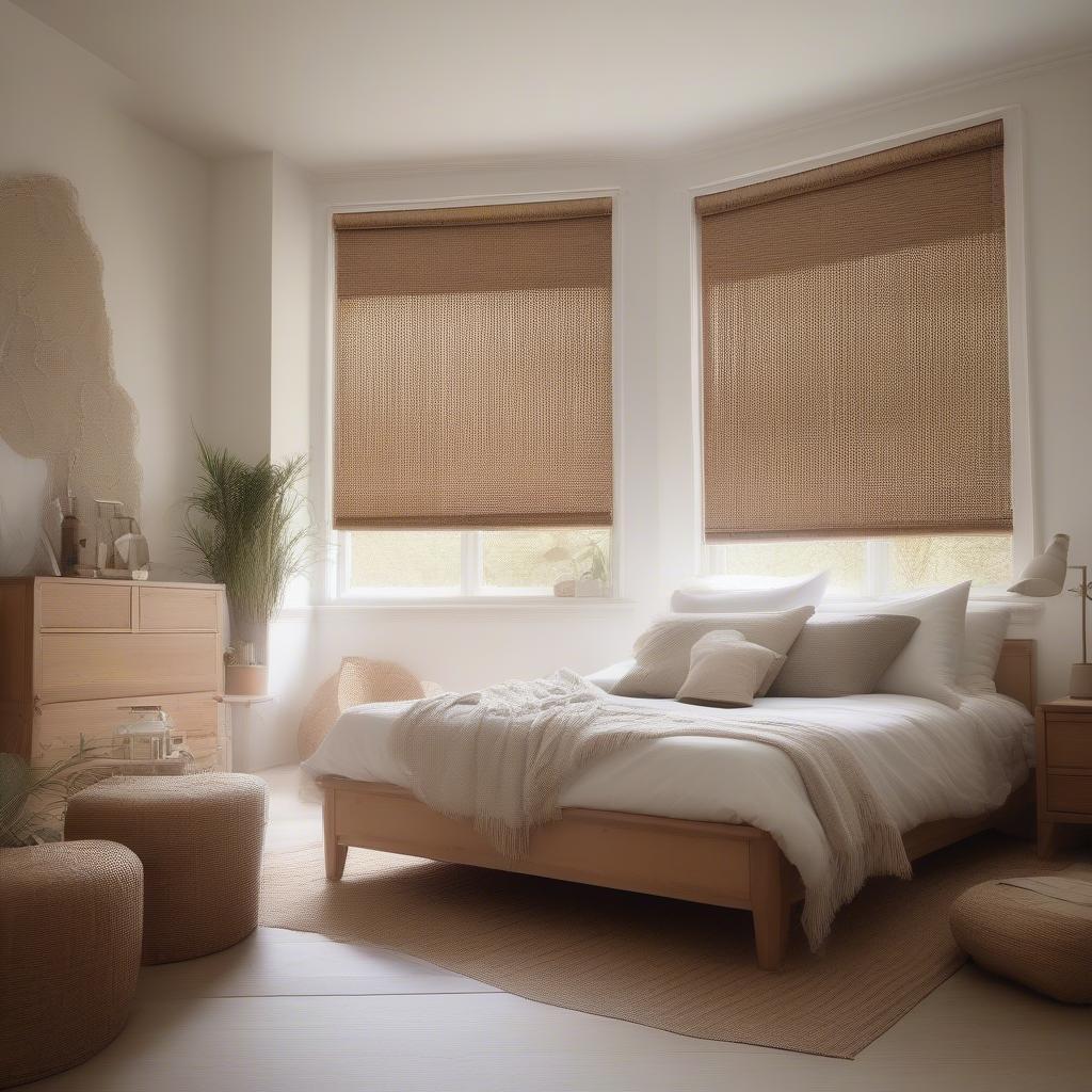 Wicker Roller Blinds in a Bedroom