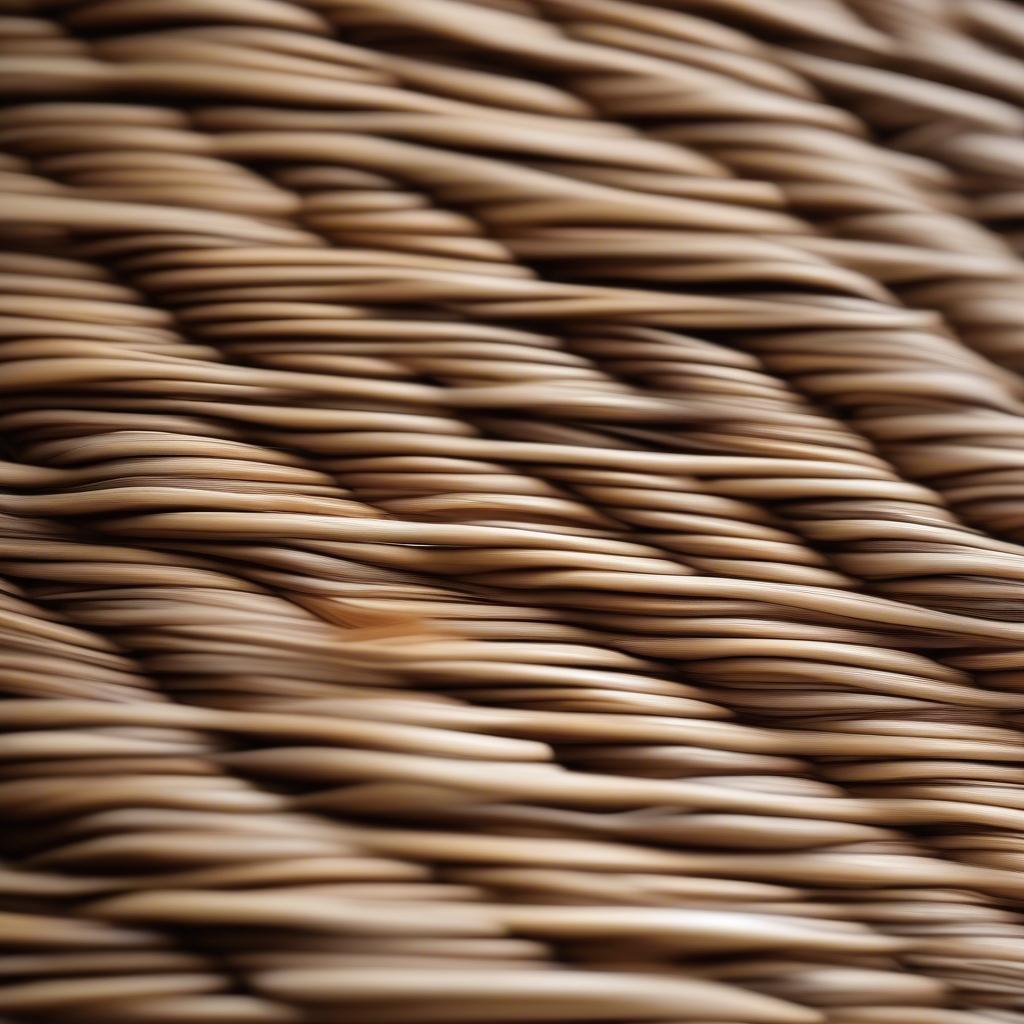 Close-up view of a wicker rollup blind showcasing the intricate weaving and natural texture.