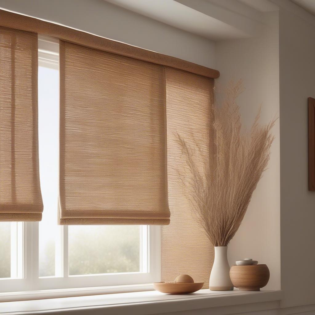 Wicker scroll blinds in a living room setting