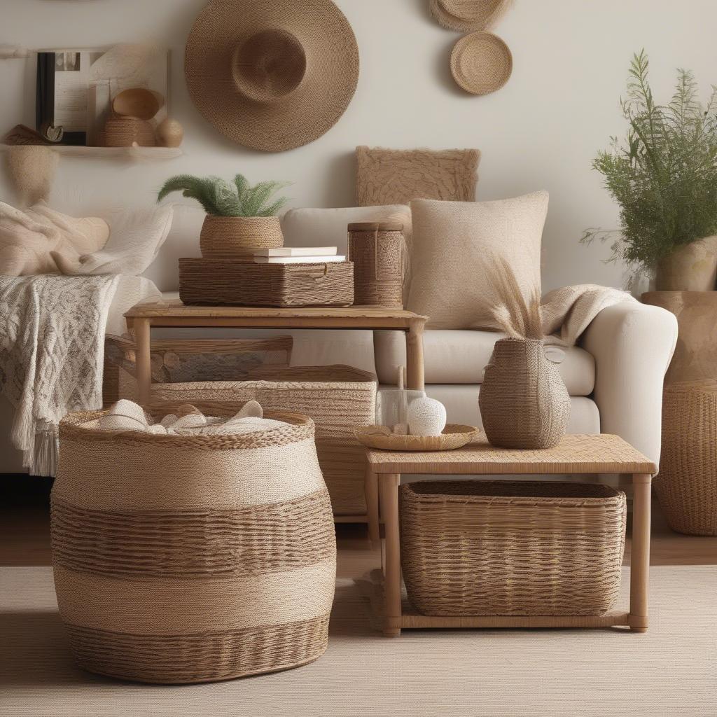 Wicker Seagrass Storage Units in a Living Room