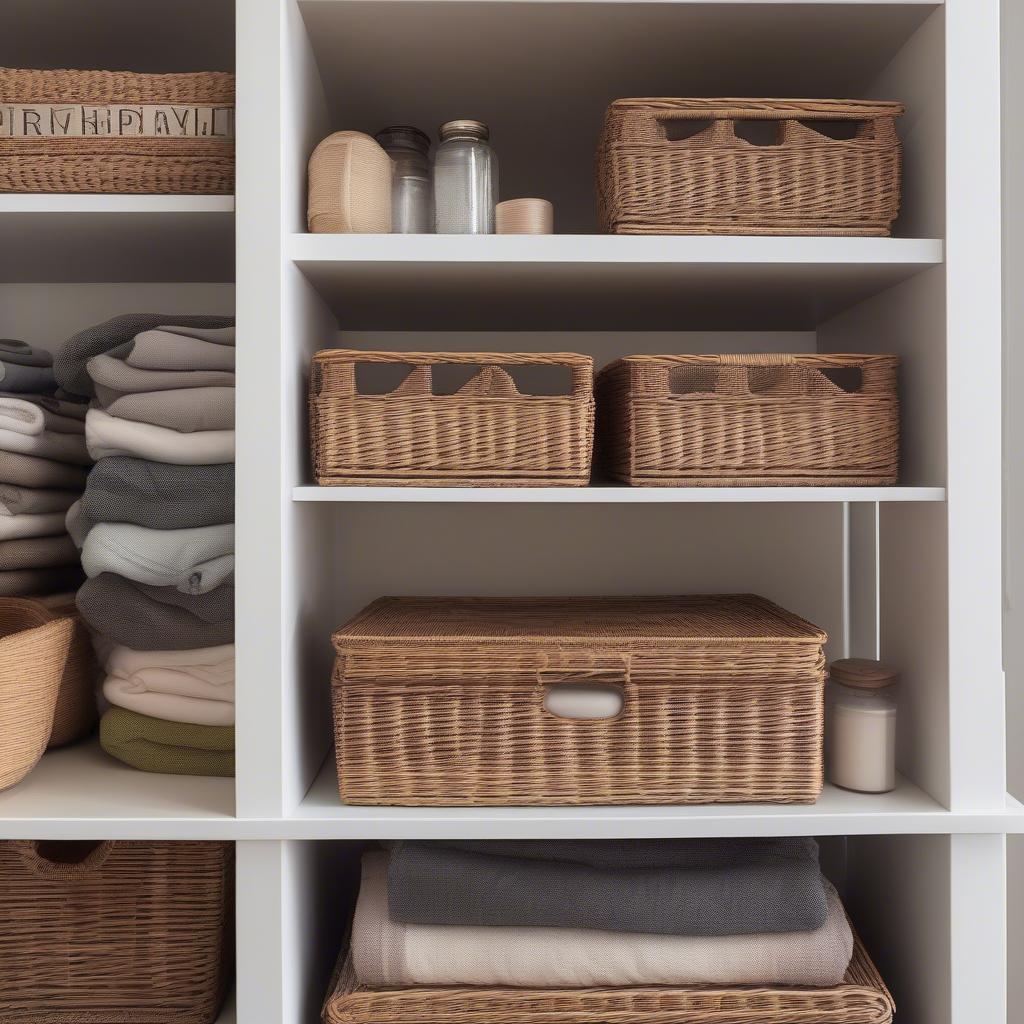 Wicker Shelf with Organized Storage Solutions