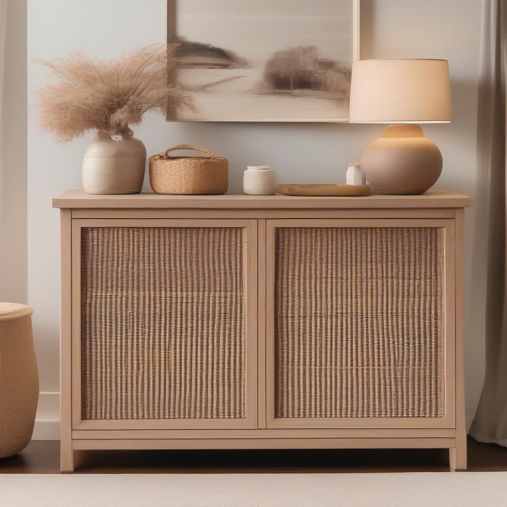 2 Door 3 Drawer Wicker Sideboard in a Tranquil Bedroom Setting