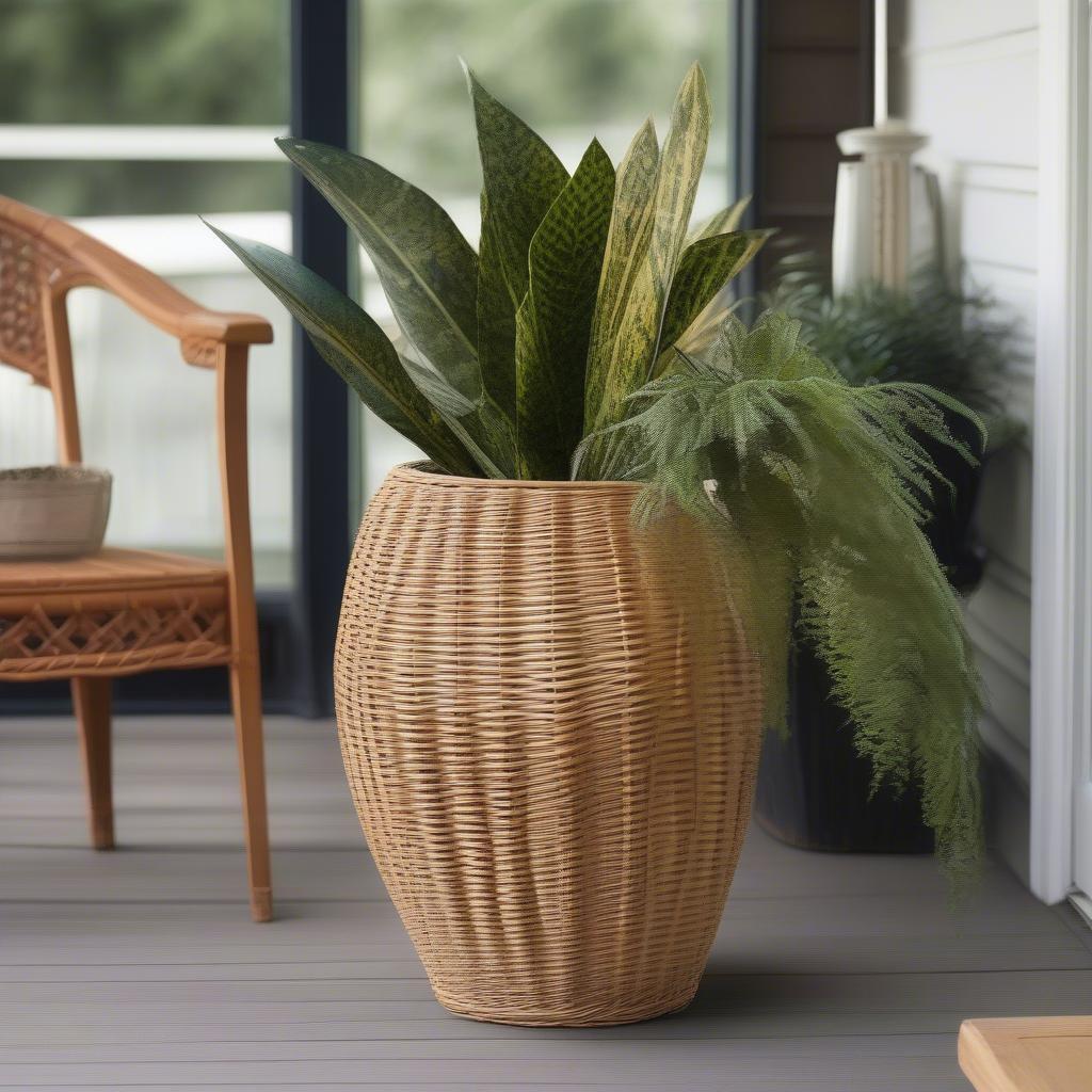 Wicker Snake Plant Holder Outdoors