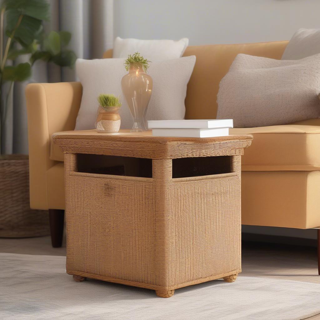 Wicker storage accent table from Threshold™ in a living room setting