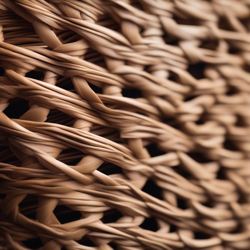 Close-up view of the weave of a wicker storage basket