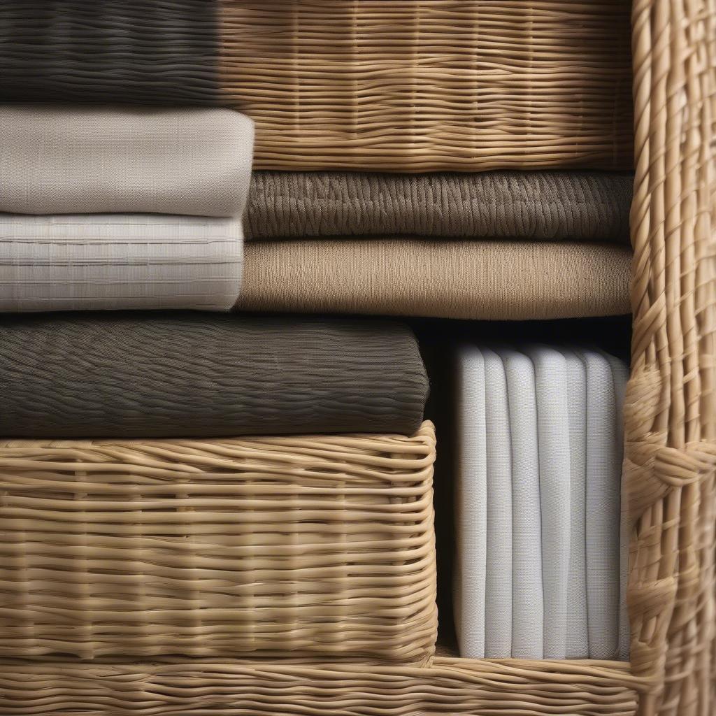 Close-up of Wicker and Fabric Materials Used in Storage Baskets