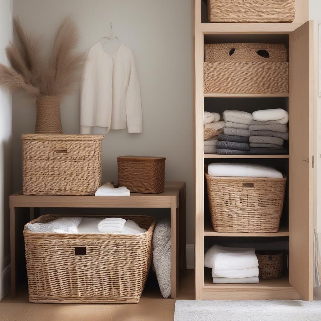 Wicker Storage Baskets in Different Rooms