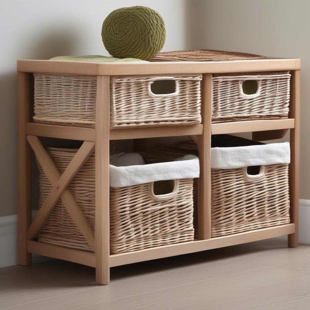 12-inch wicker storage baskets neatly organizing various items in a home setting