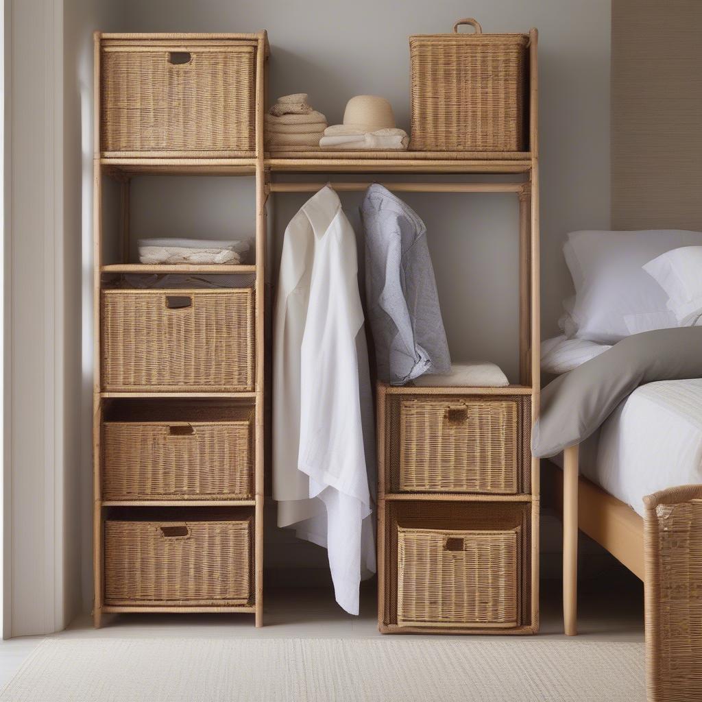 Wicker storage baskets in an Australian bedroom