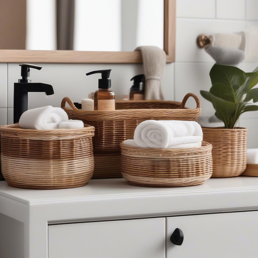 Wicker Storage Baskets on Bathroom Countertop