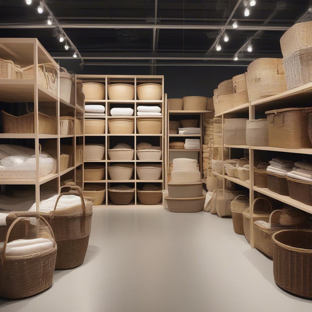 Wicker storage baskets at Ikea: An overview of various styles, sizes, and colors available.