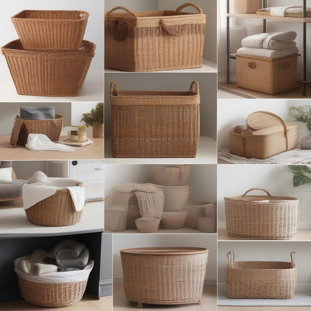 Wicker Storage Baskets Used in Various Rooms: Living Room, Bedroom, Bathroom