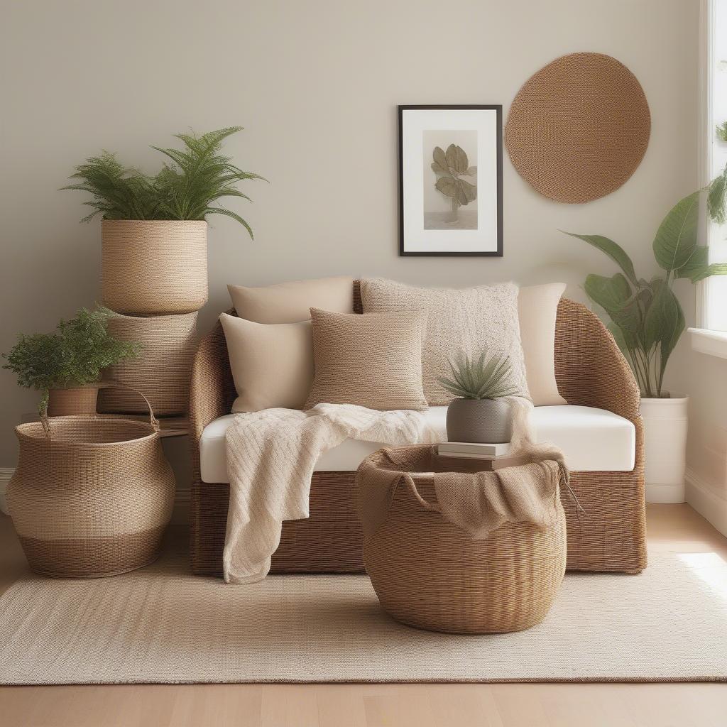 Wicker Storage Baskets in a Living Room