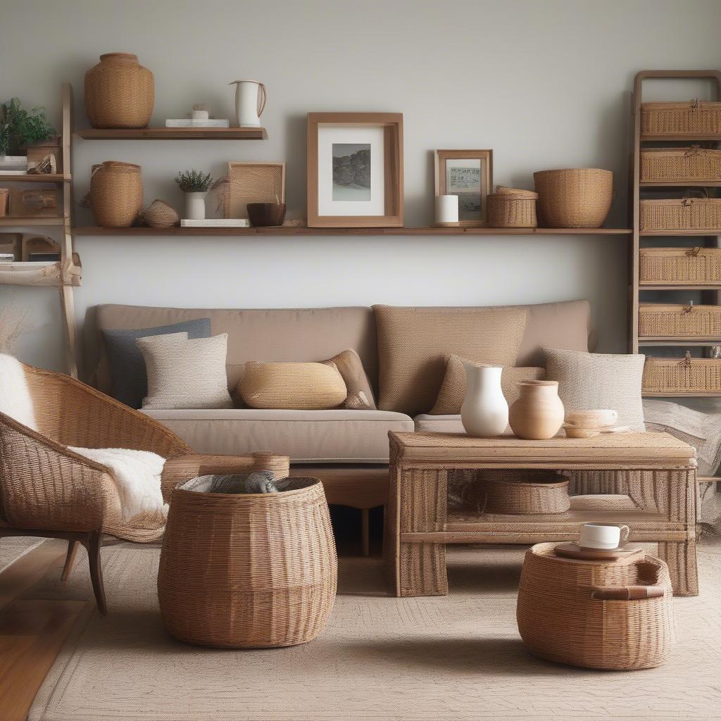 Wicker Storage Baskets in a Living Room