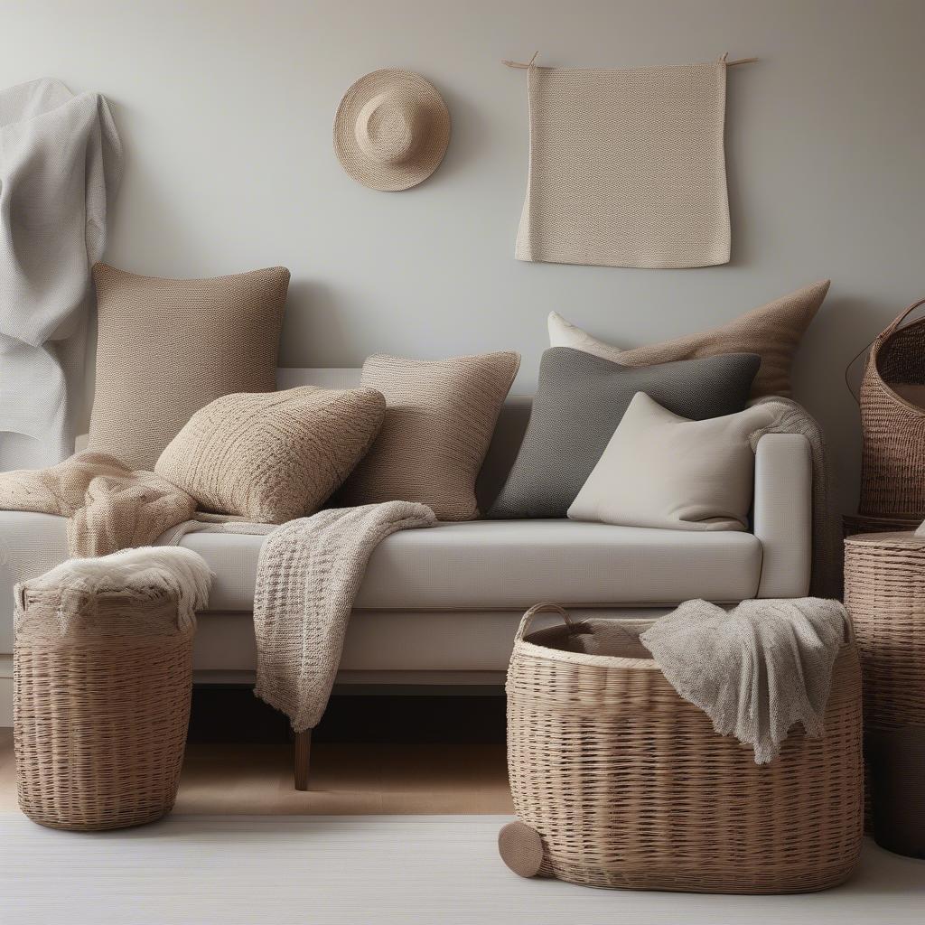 Wicker storage baskets in a UK living room setting, showcasing their versatility and style.