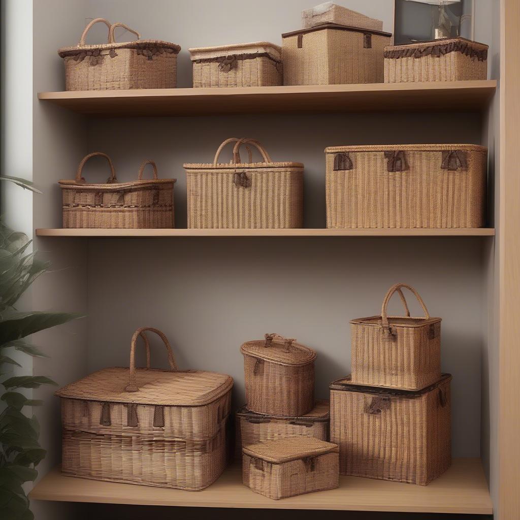 Various Wicker Storage Baskets in Different Shapes and Sizes