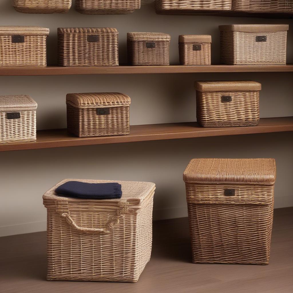 Variety of wicker storage baskets in different sizes and shapes