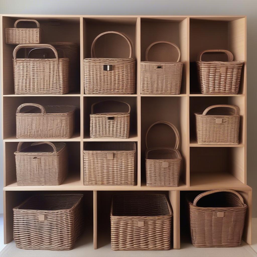 Variety of wicker storage baskets in different shapes and sizes