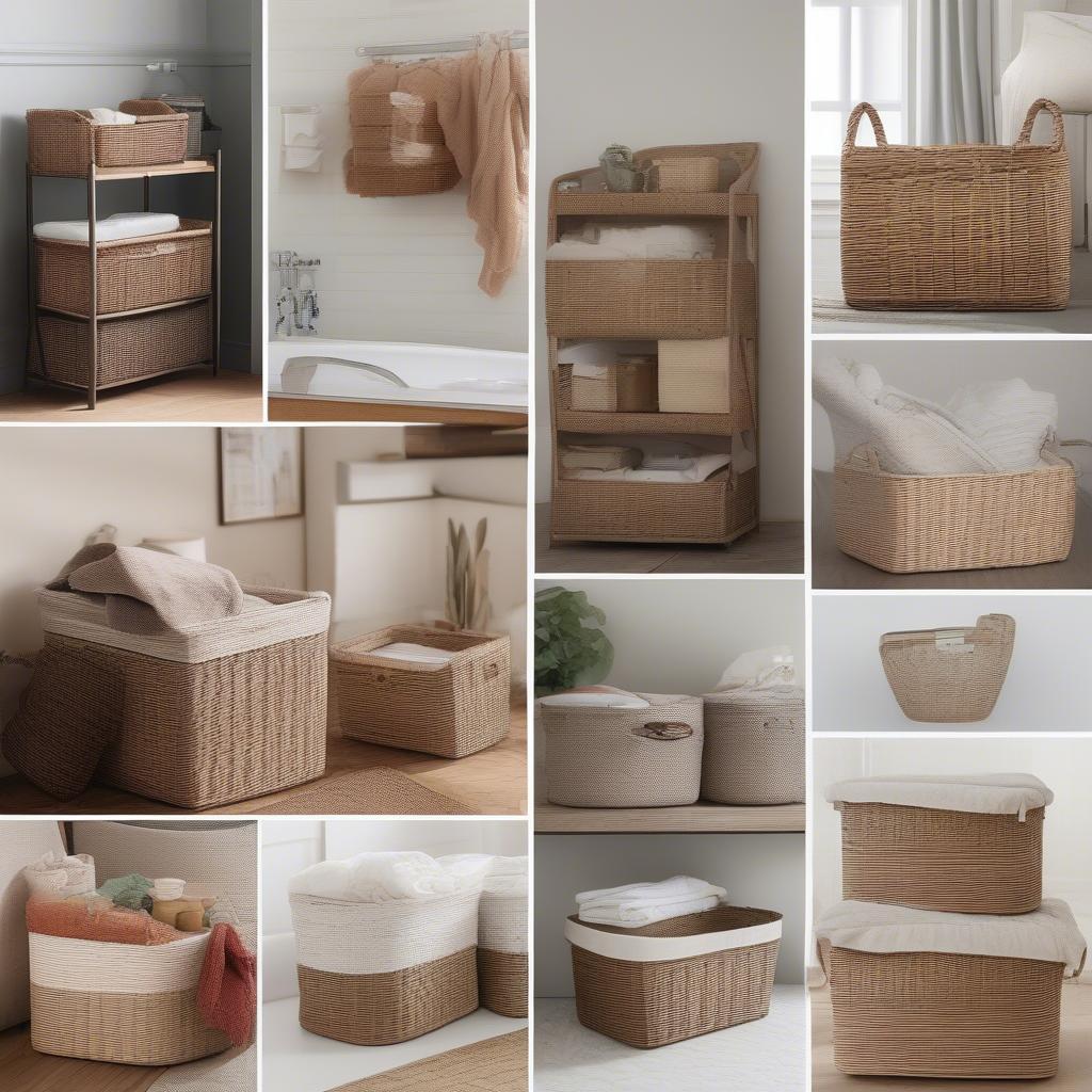 Wicker storage baskets used in various rooms for diverse storage needs.