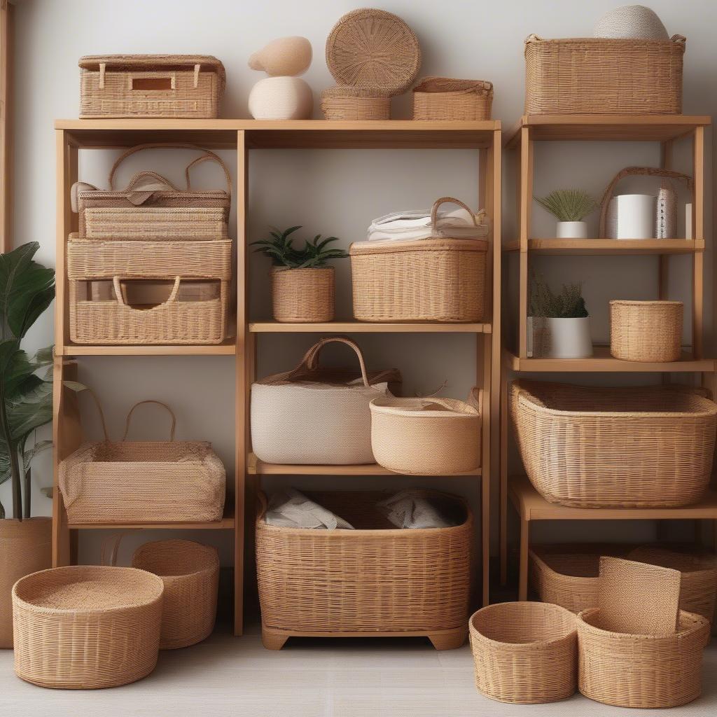 Wicker Storage Baskets in Various Sizes on Display