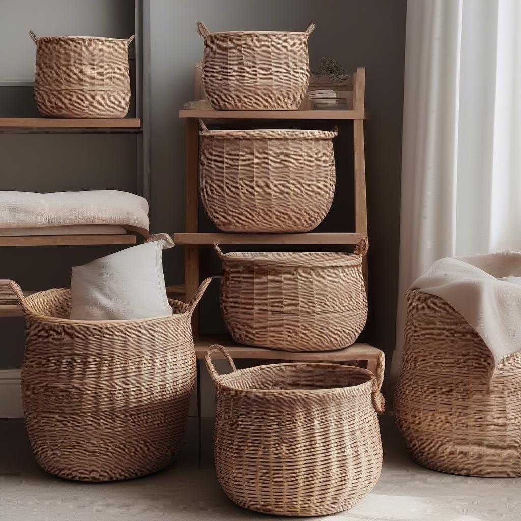 Wicker Storage Baskets in Various Sizes for Blankets