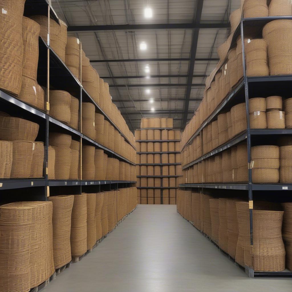 Wholesale Wicker Storage Baskets in a Warehouse